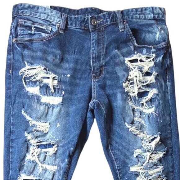 Mens Smoke Rise Distressed Rip and Repair Blue Denim Jeans Size 36/34 - Picture 2 of 7